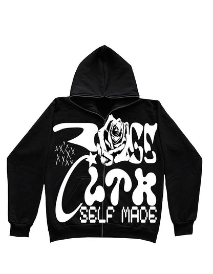 “ROSECLTR SELF-MADE” CROPPED ZIP UP JACKET